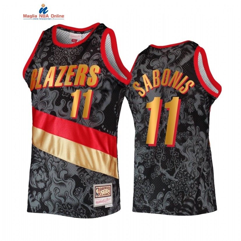 Maglia NBA Portland Trail Blazers #11 Arvydas Sabonis Nero Throwback 2022 Acquista