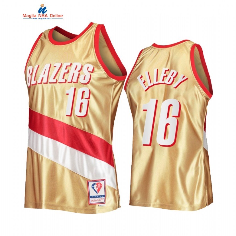 Maglia NBA Portland Trail Blazers #16 C.J. Elleby 75th Anniversario Oro Hardwood Classics Acquista