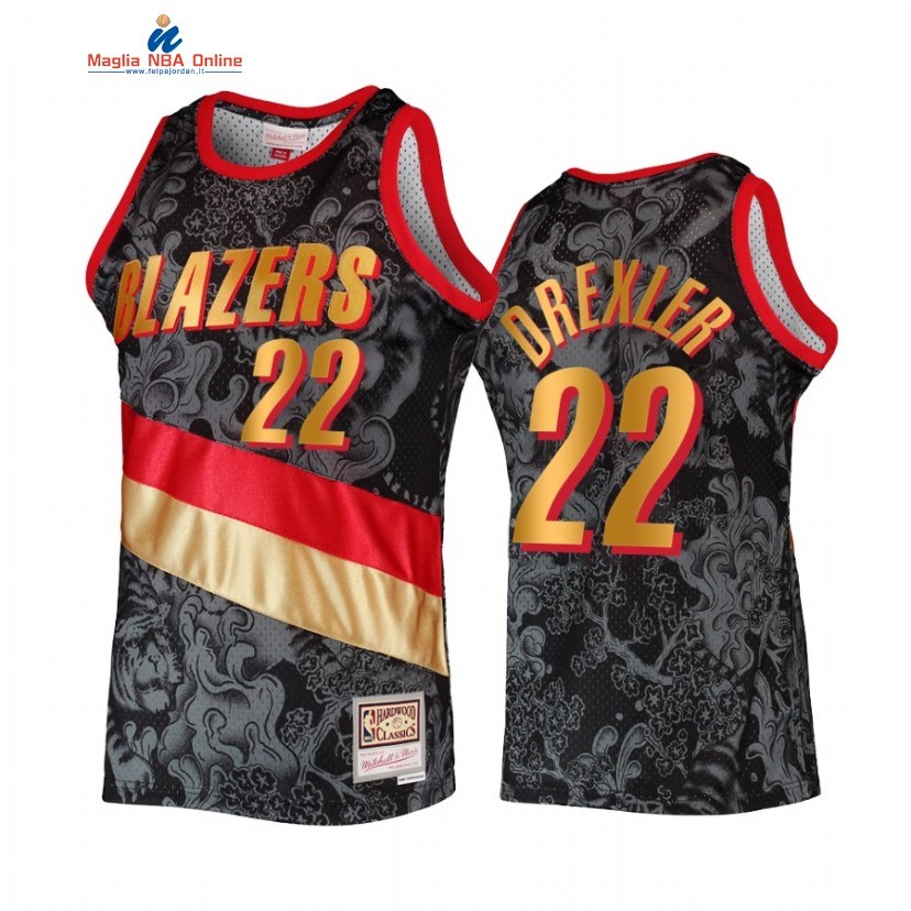 Maglia NBA Portland Trail Blazers #22 Clyde Drexler Nero Throwback 2022 Acquista