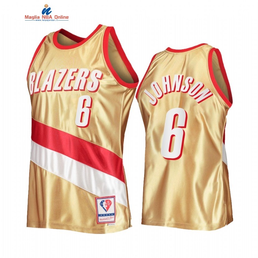 Maglia NBA Portland Trail Blazers #6 Keon Johnson 75th Anniversario Oro Hardwood Classics Acquista