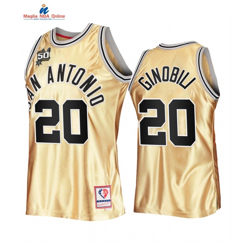 Maglia NBA San Antonio Spurs #20 Manu Ginobili 50th Anniversario Oro Hardwood Classics 2022-23 Acquista