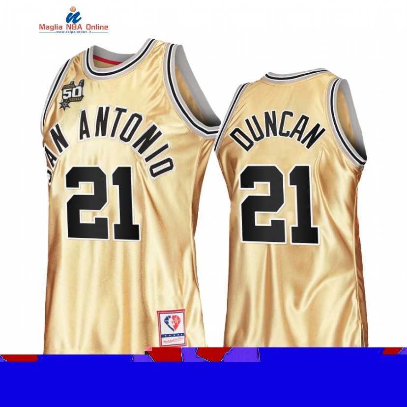 Maglia NBA San Antonio Spurs #21 Tim Duncan 50th Anniversario Oro Hardwood Classics 2022-23 Acquista