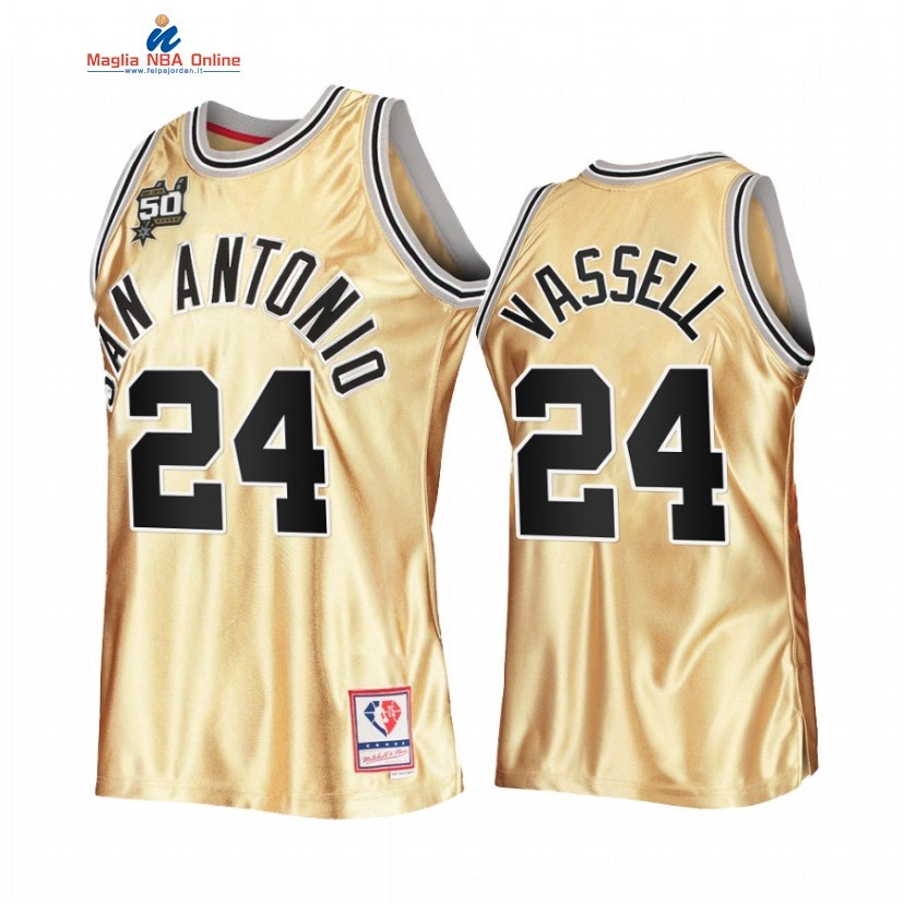 Maglia NBA San Antonio Spurs #24 Devin Vassell 50th Anniversario Oro Hardwood Classics 2022-23 Acquista