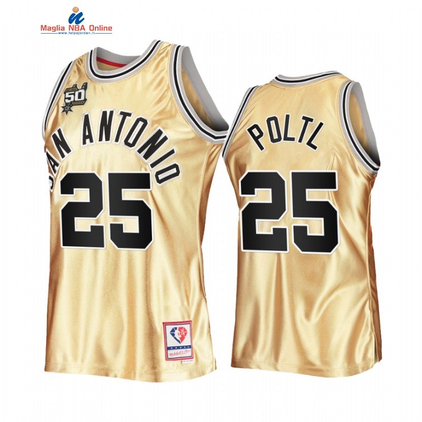 Maglia NBA San Antonio Spurs #25 Jakob Poltl 50th Anniversario Oro Hardwood Classics 2022-23 Acquista