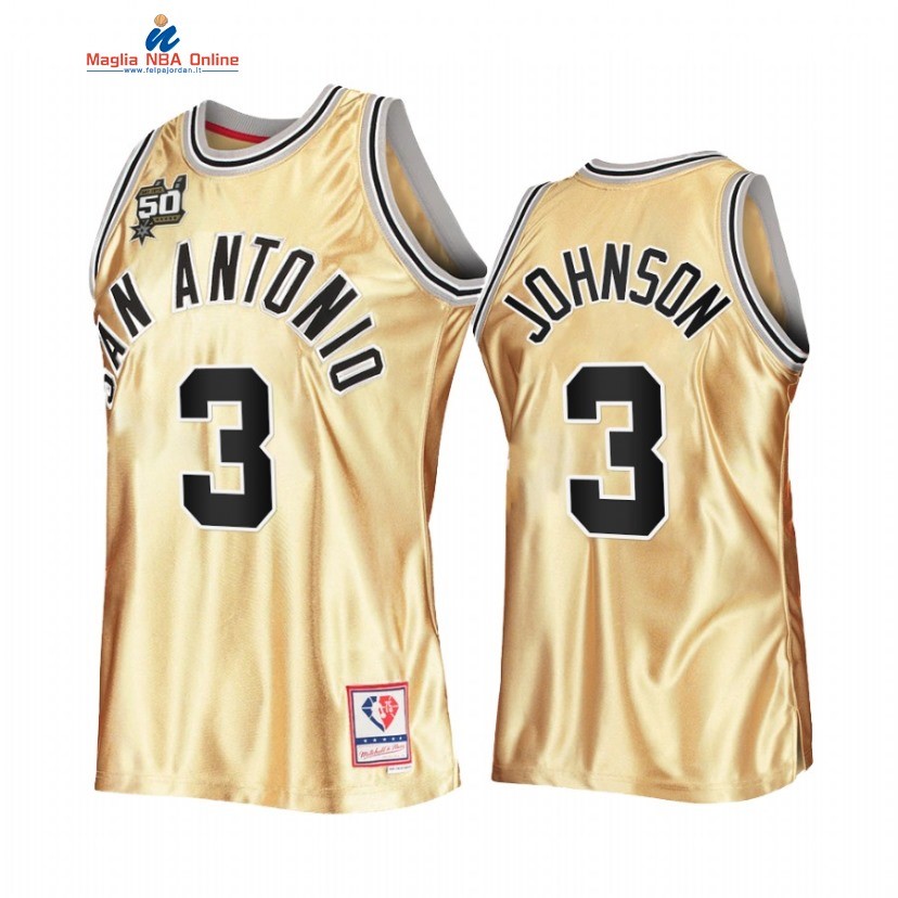 Maglia NBA San Antonio Spurs #3 Keldon Johnson 50th Anniversario Oro Hardwood Classics 2022-23 Acquista