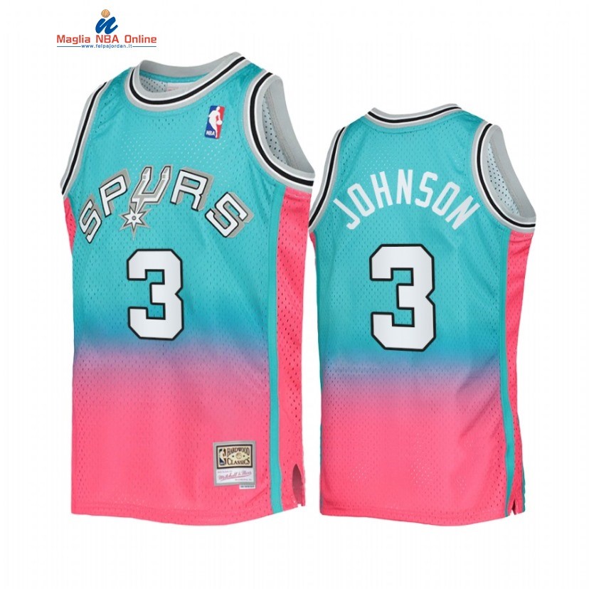 Maglia NBA San Antonio Spurs #3 Keldon Johnson X Mitchell Ness Blu Rose Hardwood Classics 2022 Acquista