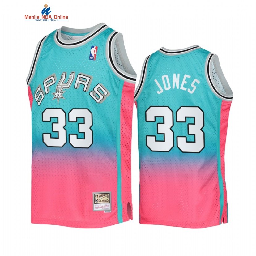 Maglia NBA San Antonio Spurs #33 Tre Jones X Mitchell Ness Blu Rose Hardwood Classics 2022 Acquista