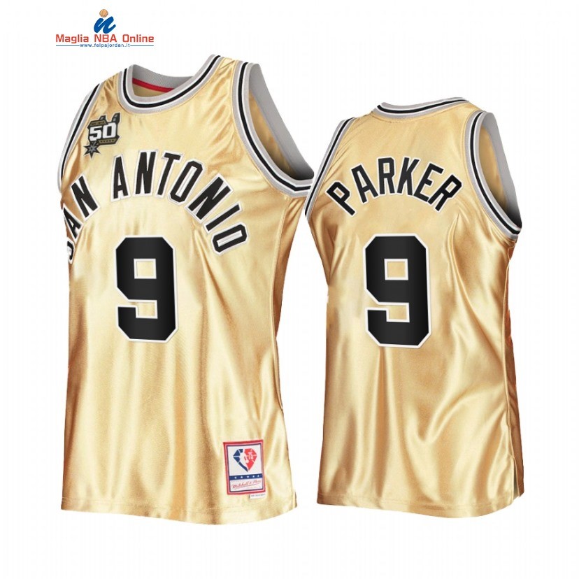 Maglia NBA San Antonio Spurs #9 Tony Parker 50th Anniversario Oro Hardwood Classics 2022-23 Acquista