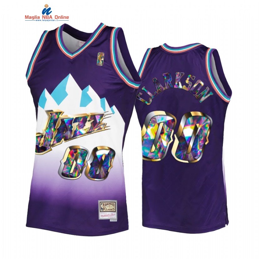 Maglia NBA Utah Jazz #00 Jordan Clarkson 75th Porpora Hardwood Classics 2022-23 Acquista