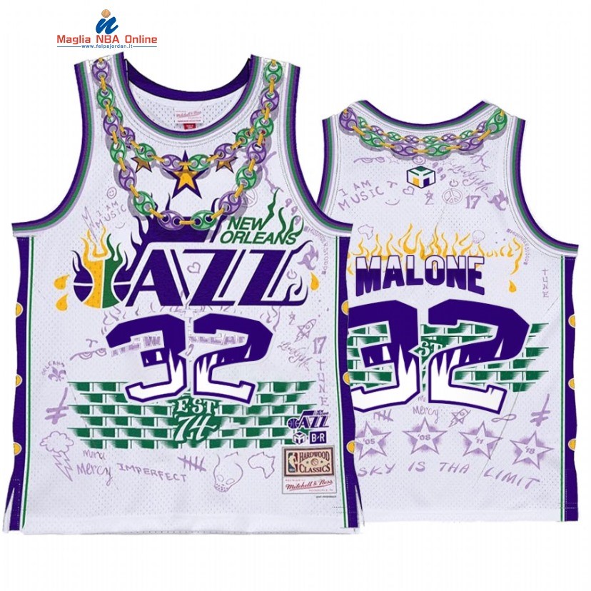 Maglia NBA Utah Jazz #32 Karl Malone X BR Remix Bianco Hardwood Classics 2022-23 Acquista