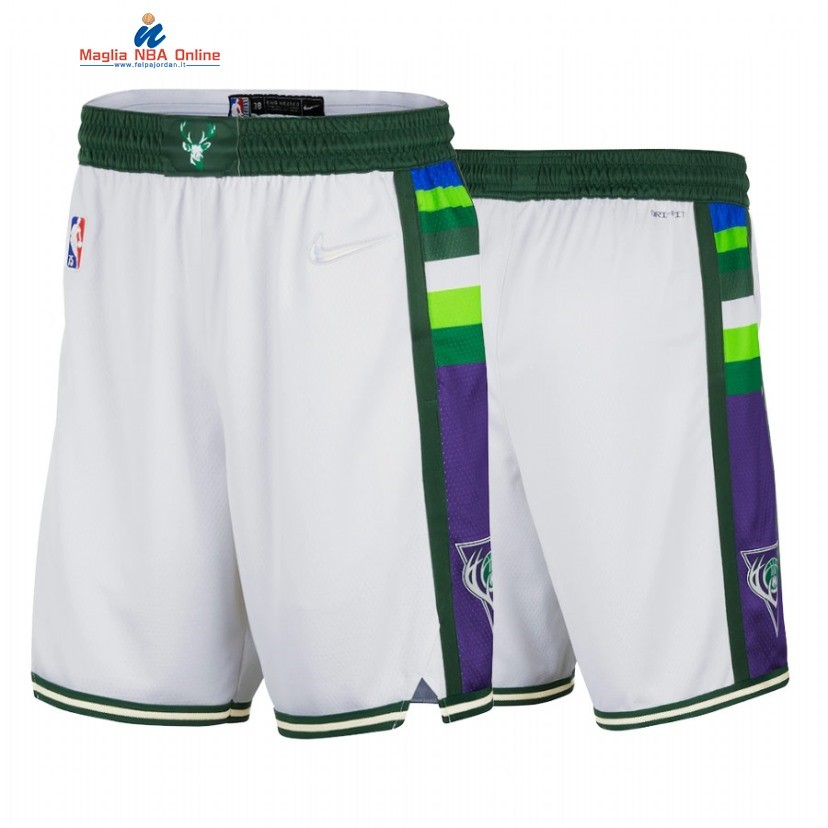 Pantaloni Basket Milwaukee Bucks 75th Bianco Città 2021-22 Acquista