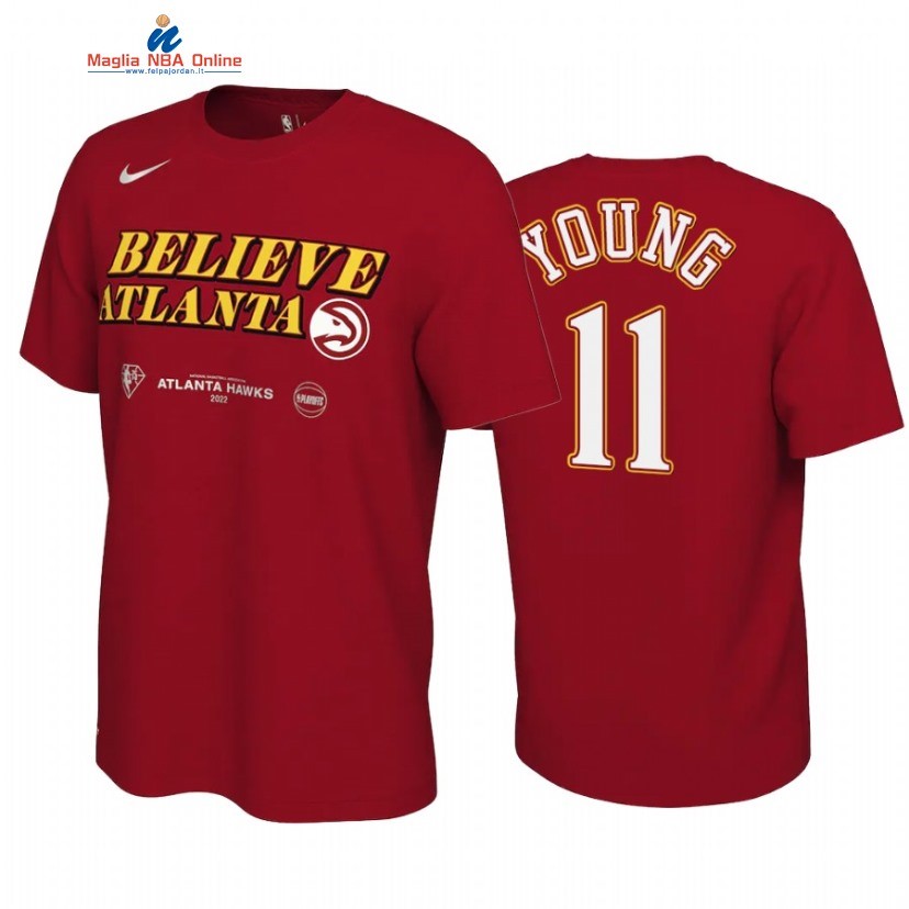 T Shirt NBA Atlanta Hawks #11 Trae Young Rosso 2022 Acquista