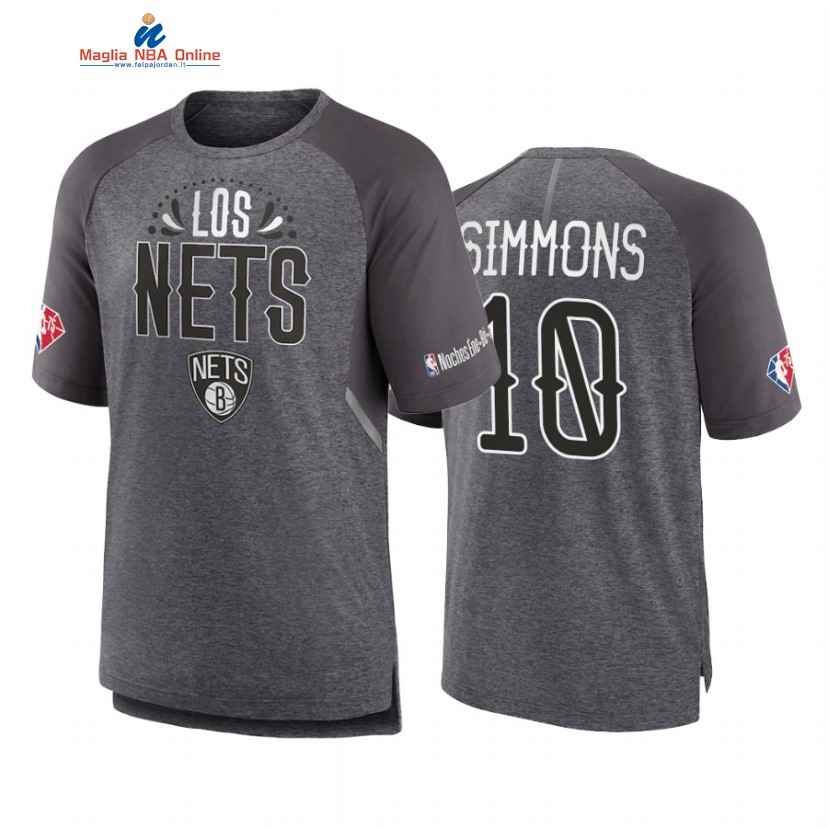 T Shirt NBA Brooklyn Nets #10 Ben Simmons Grigio 2022 Acquista