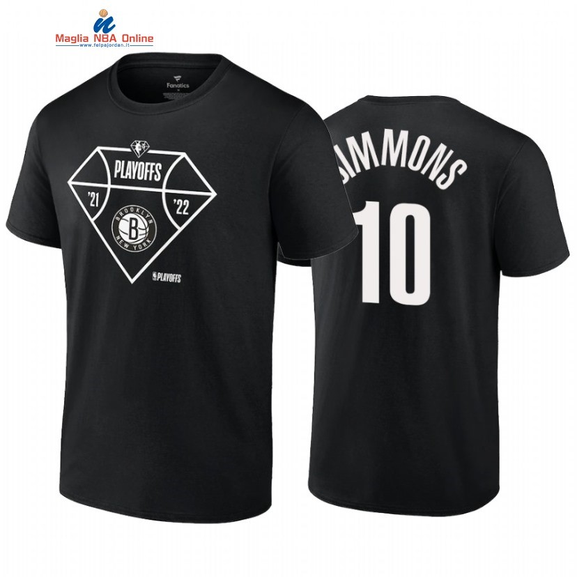 T Shirt NBA Brooklyn Nets #10 Ben Simmons Nero 2022 Acquista