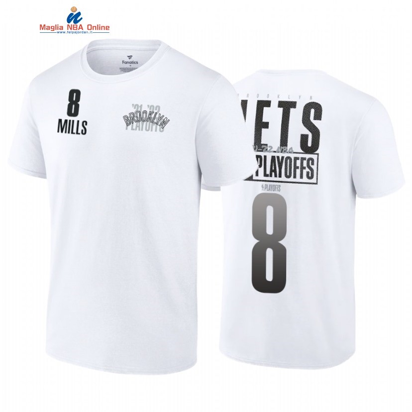 T Shirt NBA Brooklyn Nets #8 Patty Mills Bianco 2022 Acquista