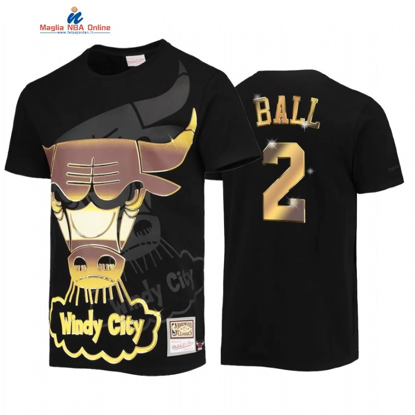 T Shirt NBA Chicago Bulls #2 Lonzo Ball Big Face 4.0 Nero Throwback Acquista