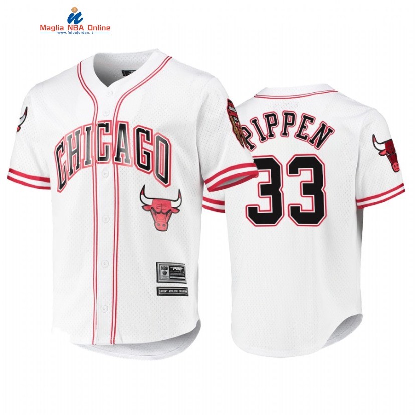 T Shirt NBA Chicago Bulls #33 Scottie Pippen Capsule Baseball Bianco 2022 Acquista