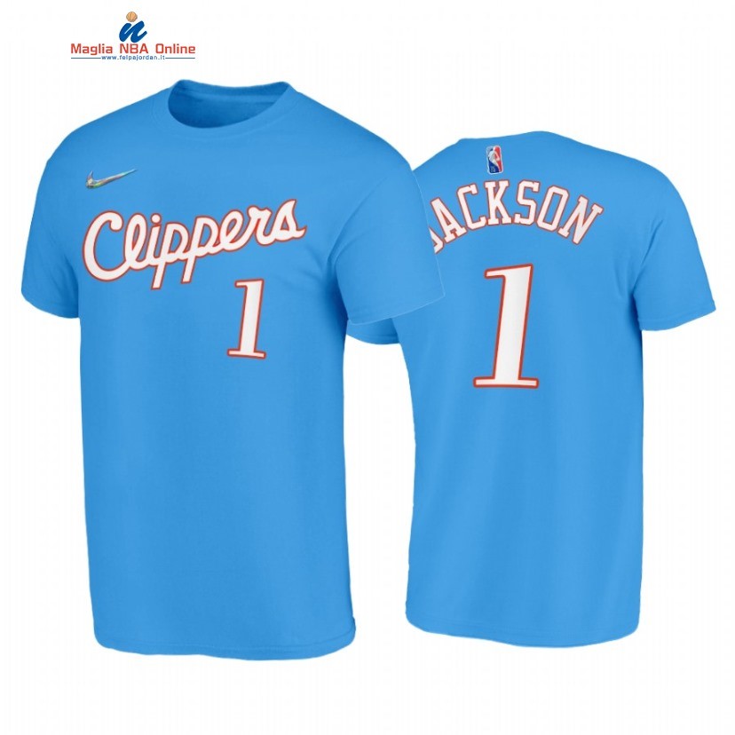 T Shirt NBA Los Angeles Clippers #1 Reggie Jackson 75th Blu Città 2021-22 Acquista