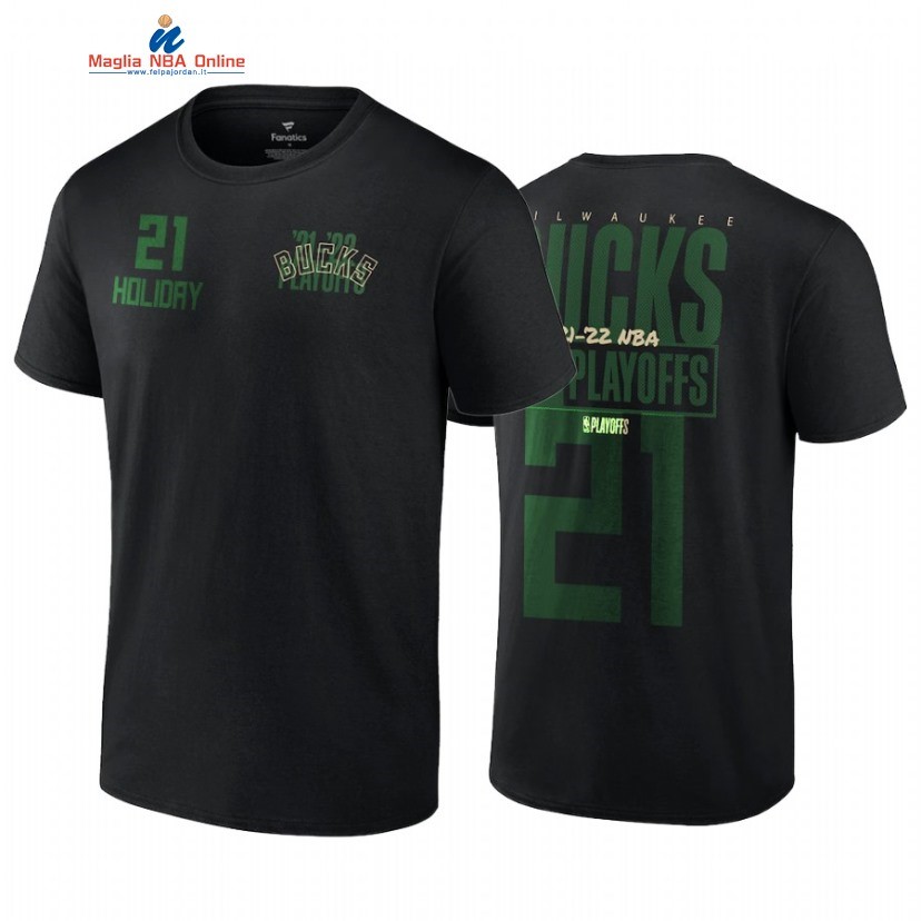 T Shirt NBA Milwaukee Bucks #21 Jrue Holiday Nero 2022 Acquista