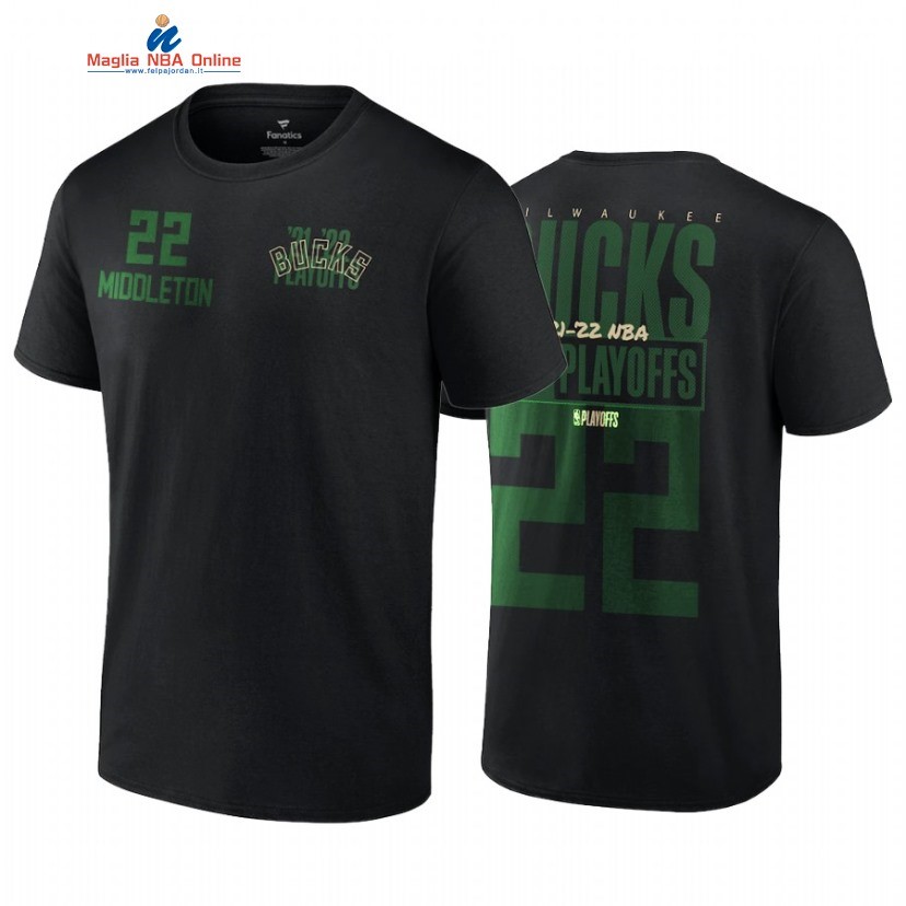 T Shirt NBA Milwaukee Bucks #22 Khris Middleton Nero 2022 Acquista