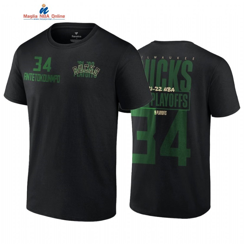 T Shirt NBA Milwaukee Bucks #34 Giannis Antetokounmpo Nero 2022 Acquista