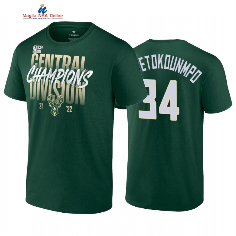 T Shirt NBA Milwaukee Bucks #34 Giannis Antetokounmpo Verde 2022 Acquista