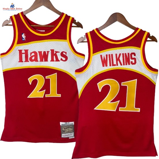 Acquista Maglia NBA Nike Atlanta Hawks #21 Dominique Wilkins Rosso Hardwood Classics 1986-87