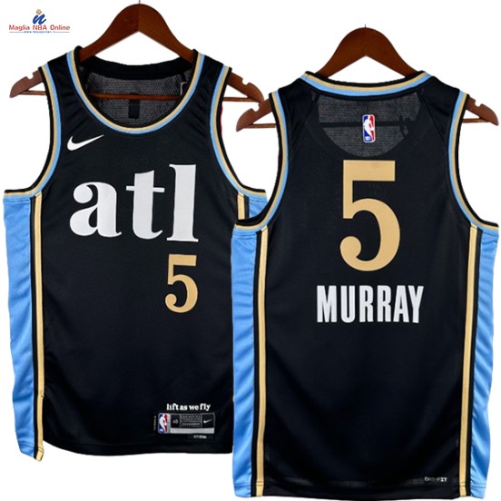 Acquista Maglia NBA Nike Atlanta Hawks #5 Dejounte Murray Nero Città 2024-25