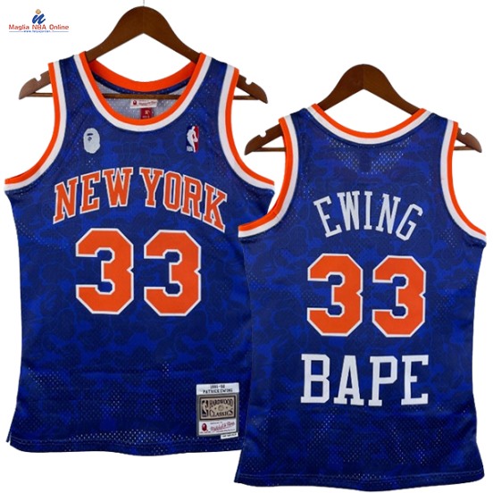 Acquista Maglia NBA Nike Bape x New York Knicks #33 Patrick Ewing Grigio Hardwood Classics 1991-92