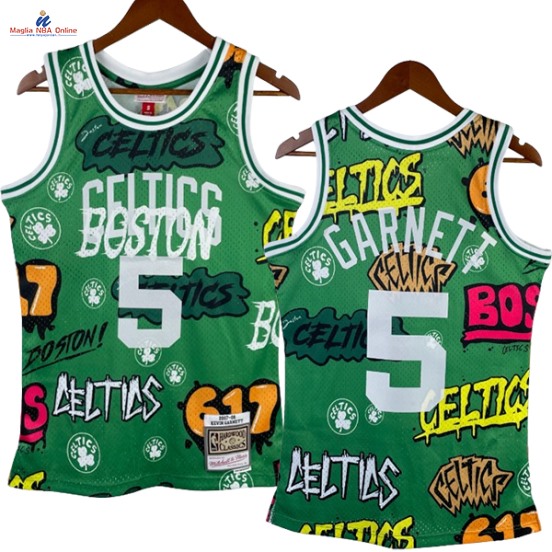 Acquista Maglia NBA Nike Boston Celtics #5 Kevin Garnett Slap Sticker Verde Hardwood Classics 2007-08