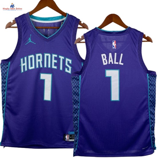 Acquista Maglia NBA Nike Charlotte Hornets #1 Lamelo Ball Porpora Statement 2023-24