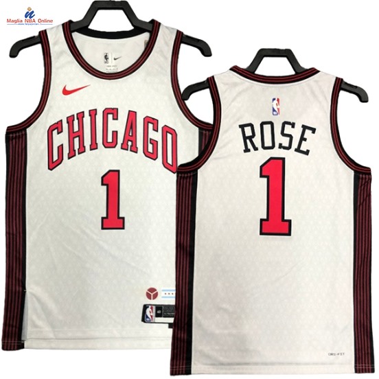 Acquista Maglia NBA Nike Chicago Bulls #1 Derrick Rose Bianco Città 2023-24
