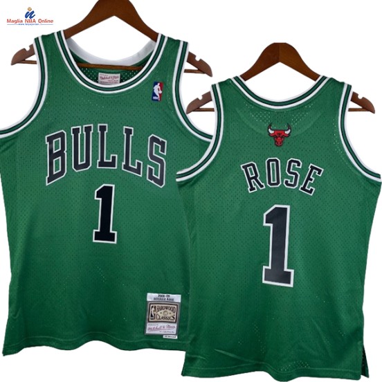 Acquista Maglia NBA Nike Chicago Bulls #1 Derrick Rose Verde Hardwood Classics 2008-09