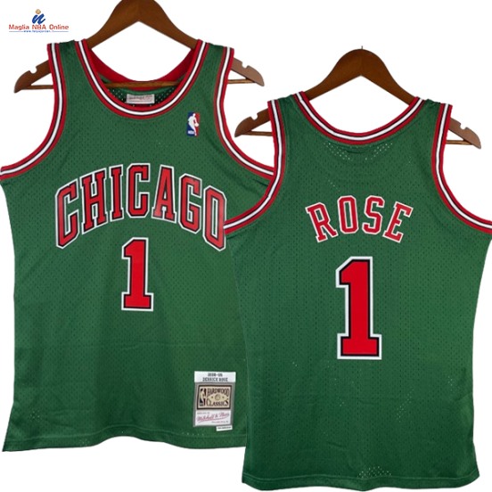 Acquista Maglia NBA Nike Chicago Bulls #1 Derrick Rose Verde Marino Hardwood Classics 2008-09