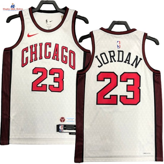 Acquista Maglia NBA Nike Chicago Bulls #23 Michael Jordan Bianco Città 2023-24