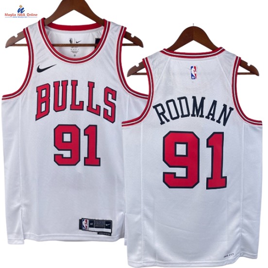 Acquista Maglia NBA Nike Chicago Bulls #91 Dennis Rodman Bianco Association 2023-24