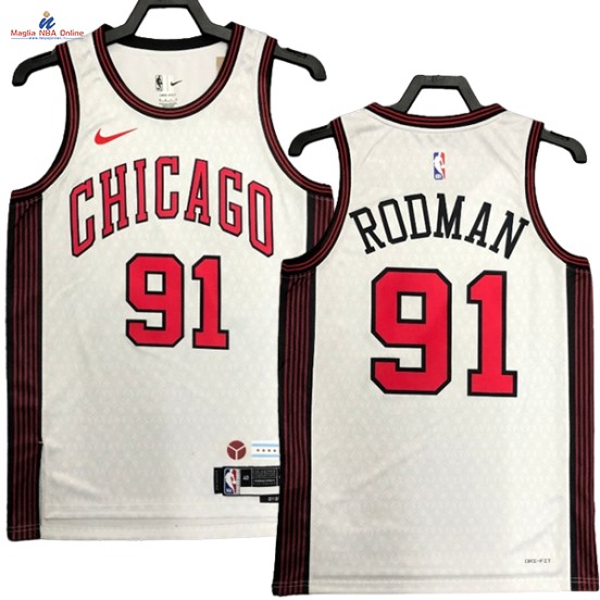Acquista Maglia NBA Nike Chicago Bulls #91 Dennis Rodman Bianco Città 2023-24