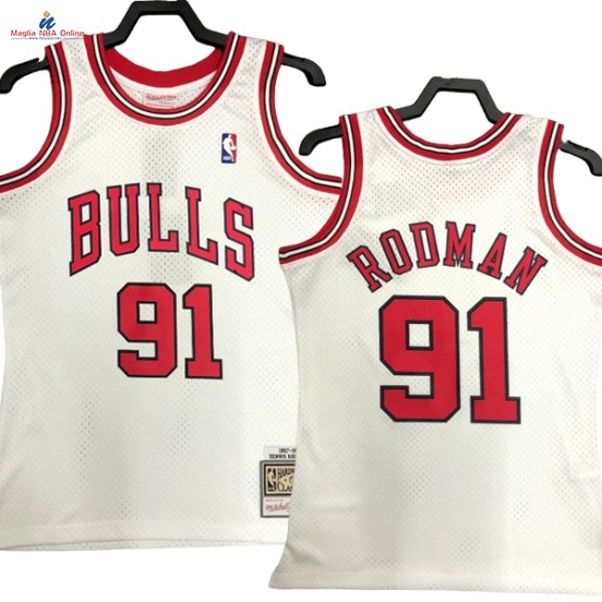 Acquista Maglia NBA Nike Chicago Bulls #91 Dennis Rodman Bianco Hardwood Classics 1997-98