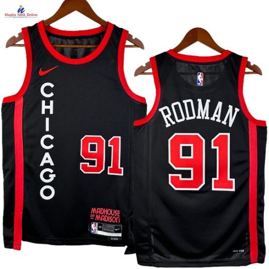 Acquista Maglia NBA Nike Chicago Bulls #91 Dennis Rodman Nero Città 2024-25