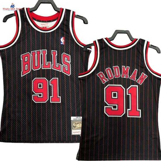Acquista Maglia NBA Nike Chicago Bulls #91 Dennis Rodman Nero Hardwood Classics 1995-96