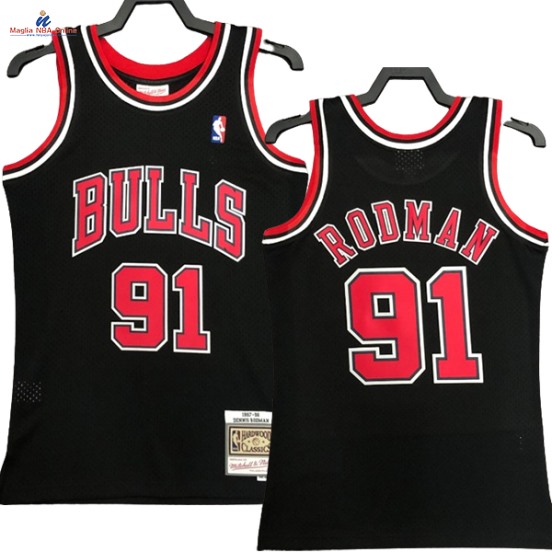 Acquista Maglia NBA Nike Chicago Bulls #91 Dennis Rodman Nero Hardwood Classics 1997-98