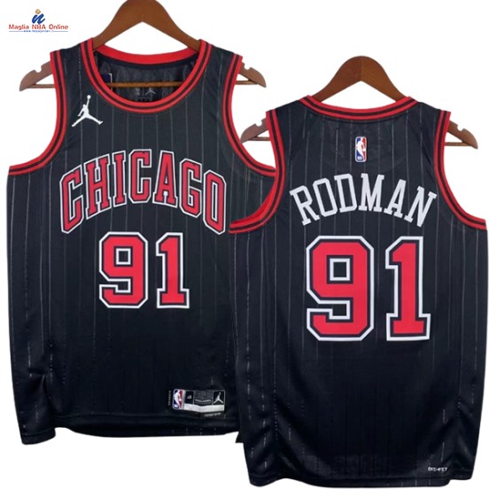Acquista Maglia NBA Nike Chicago Bulls #91 Dennis Rodman Nero Statement 2023-24