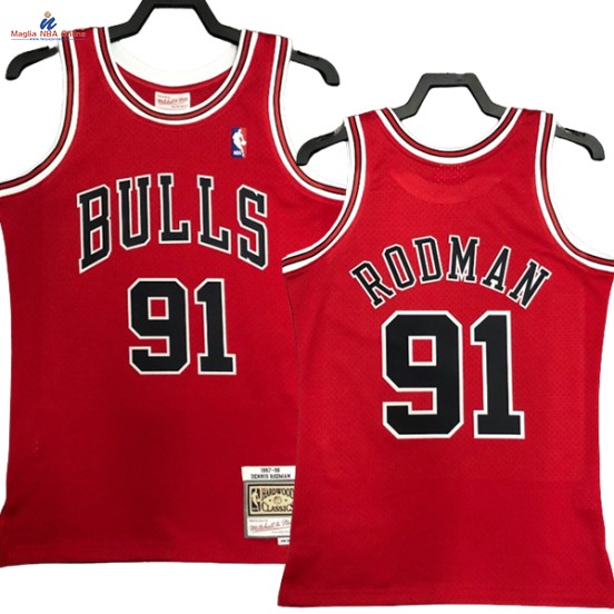 Acquista Maglia NBA Nike Chicago Bulls #91 Dennis Rodman Rosso Hardwood Classics 1997-98