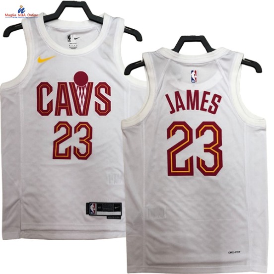 Acquista Maglia NBA Nike Cleveland Cavaliers #23 LeBron James Bianco Association 2023-24