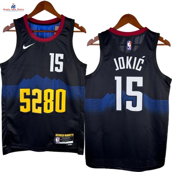 Acquista Maglia NBA Nike Denver Nuggets #15 Nikola Jokic Nero Città 2024-25