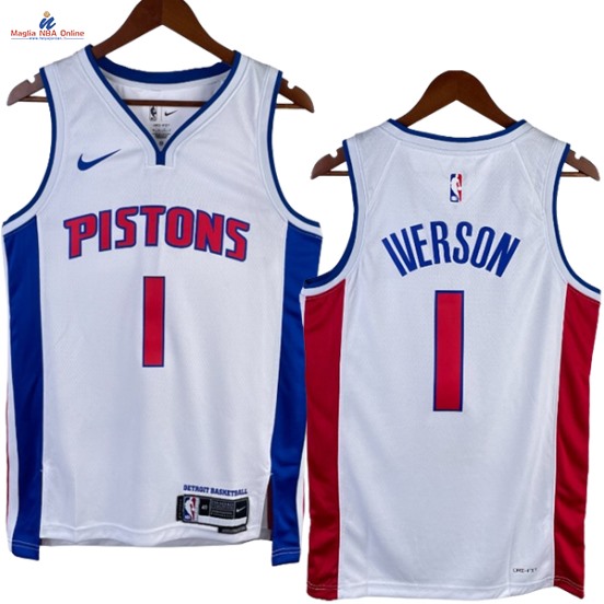 Acquista Maglia NBA Nike Detroit Pistons #1 Allen Iverson Bianco Association 2023-24