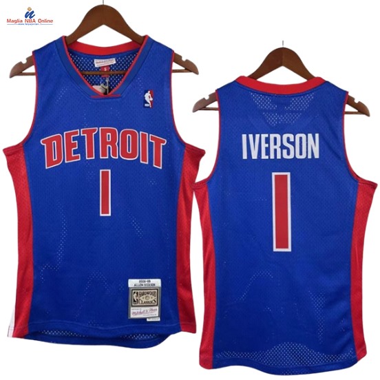 Acquista Maglia NBA Nike Detroit Pistons #1 Allen Iverson Blu Hardwood Classics 2008-09