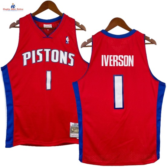 Acquista Maglia NBA Nike Detroit Pistons #1 Allen Iverson Rosso Hardwood Classics 2008-09