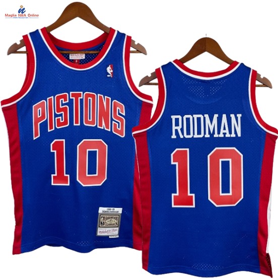 Acquista Maglia NBA Nike Detroit Pistons #10 Dennis Rodman Blu Hardwood Classics 1988-89