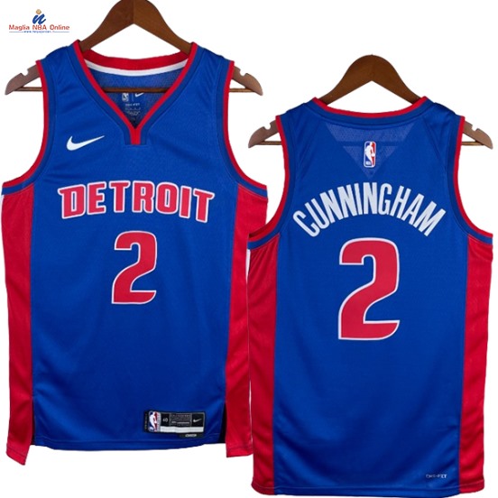 Acquista Maglia NBA Nike Detroit Pistons #2 Cade Cunningham Blu Icon 2023-24